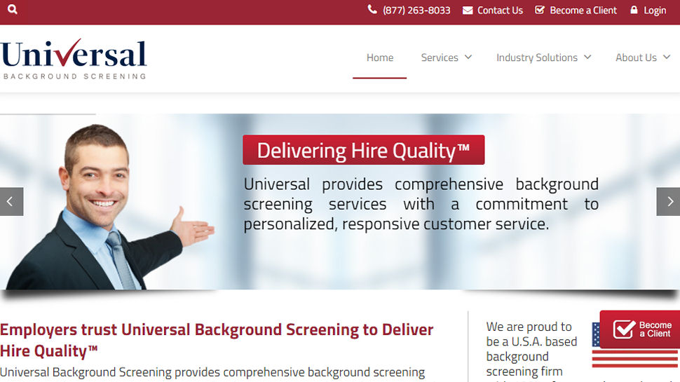 Website screenshot for Universal Background Screening