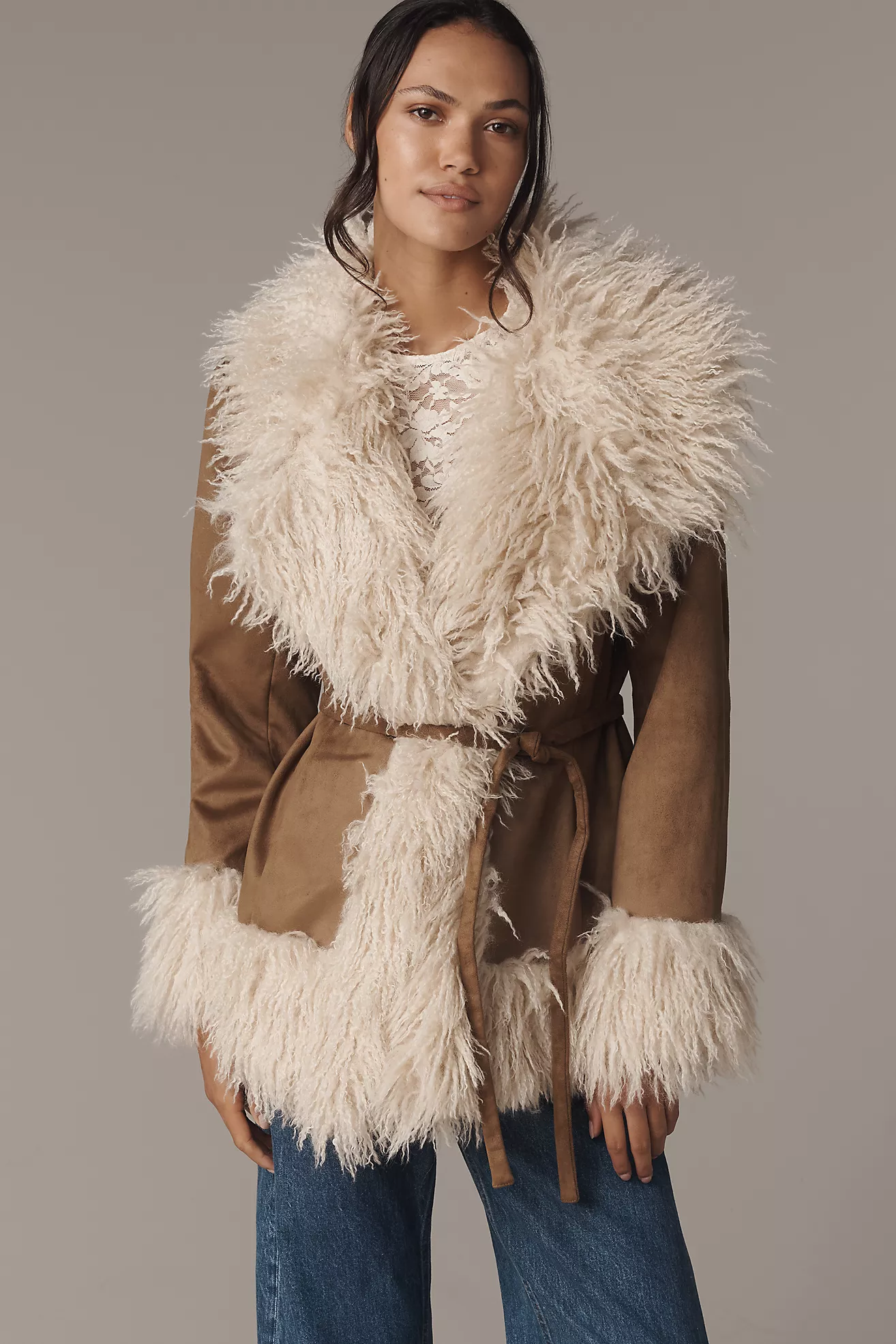 Maeve Belted Faux-Fur Coat