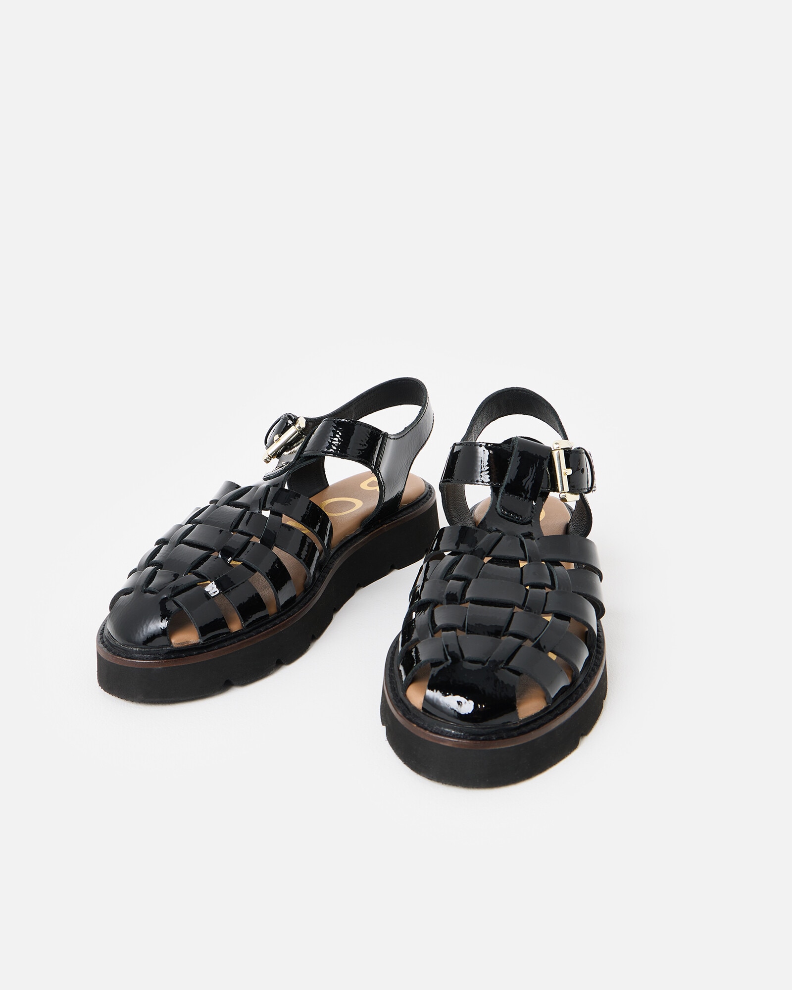 Black Patent Weave Fisherman Sandals | Oliver Bonas