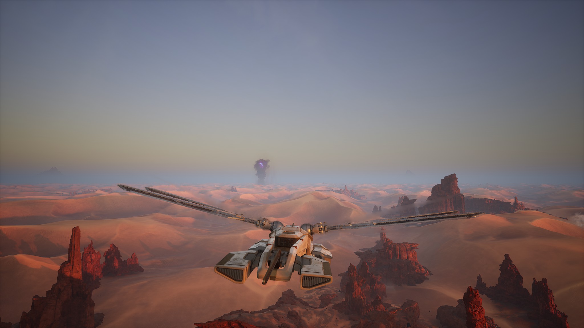 An ornithopter over a desert