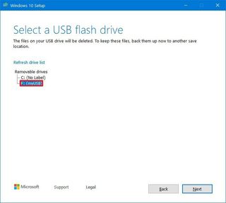 Media Creation Tool select USB drive option