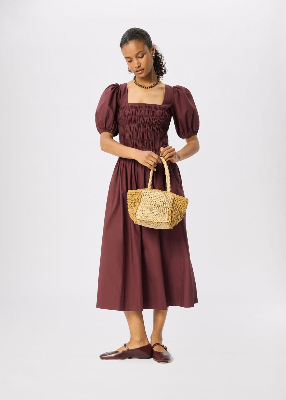 Plum Cotton Ruched Bodice Dress