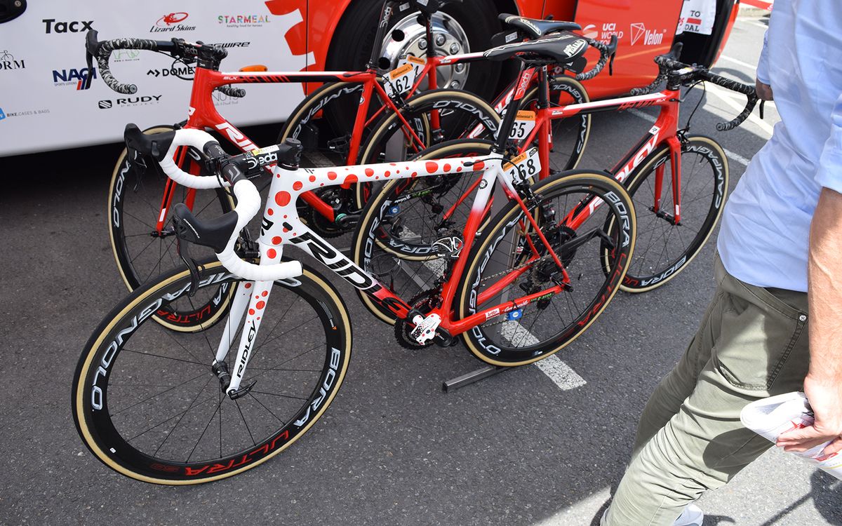 Tim Wellens has held the polka dot jersey throughout the first part of the race, with Ridley rewarding him with a custom frameset