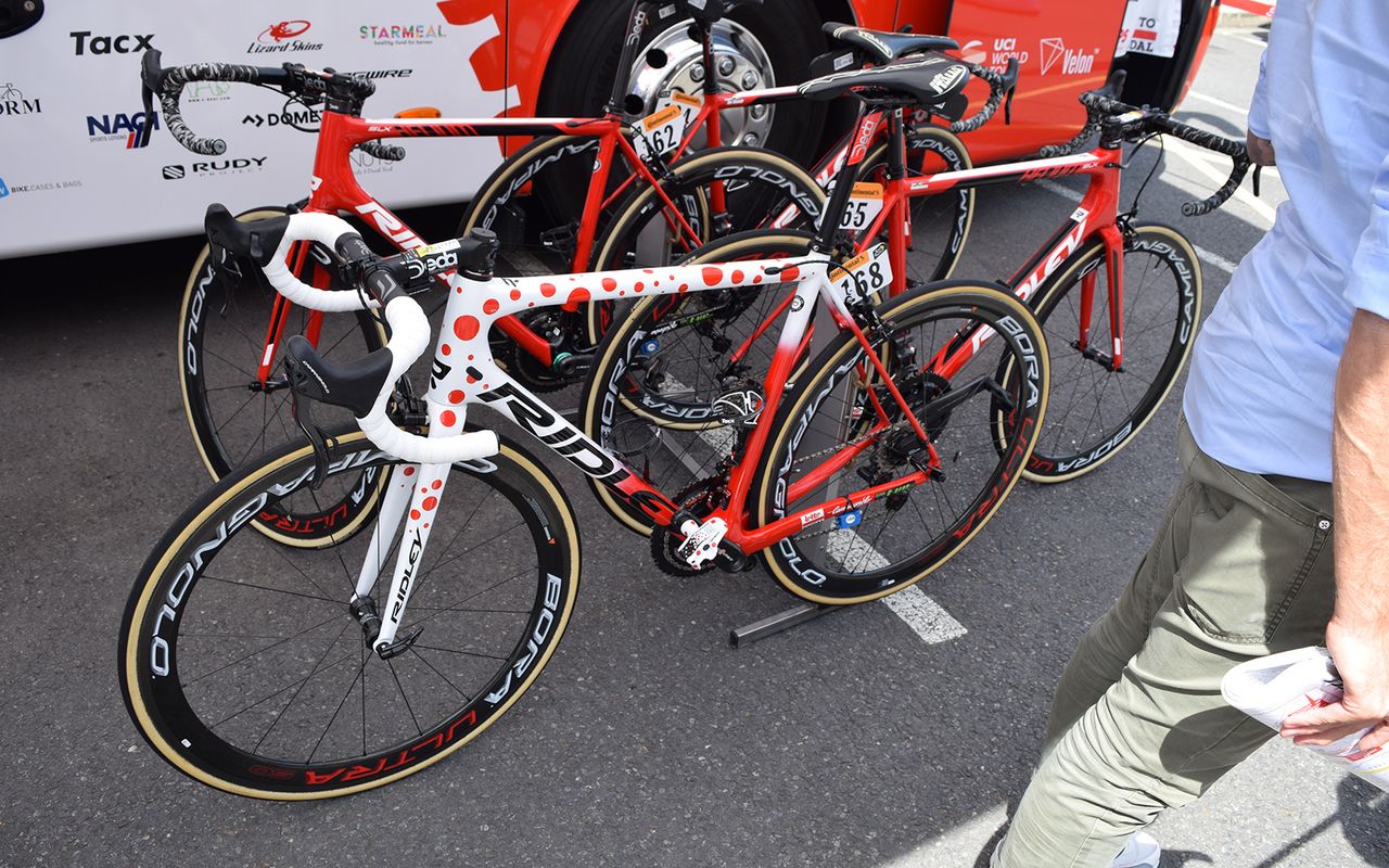 Tim Wellens has held the polka dot jersey throughout the first part of the race, with Ridley rewarding him with a custom frameset