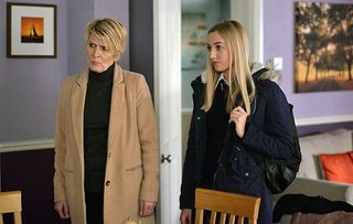WARNING: Embargoed for publication until 00:00:01 on 12/01/2016 - Programme Name: Eastenders - TX: 18/01/2016 - Episode: 5213 (No. n/a) - Picture Shows: Louise tells everyone that Phil is in hospital. Louise Mitchell (TILLY KEEPER), Shirley Carter (LINDA HENRY) - (C) BBC - Photographer: Kieron McCarron