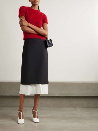 Silk-Trimmed Wool-Blend Midi Skirt