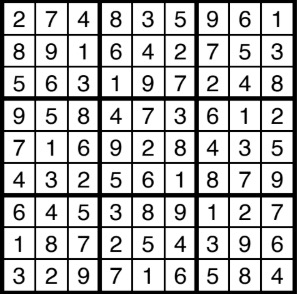 A sudoku solution.