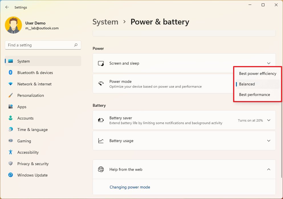 Change power modes on Windows 11