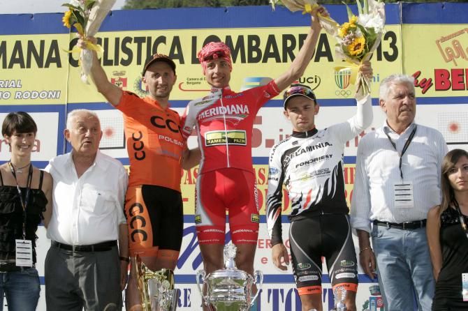 Patrick Sinkewitz beat Davide Rebellin and Ivan Rovny to take stage 1 of Settimana Lombarda.