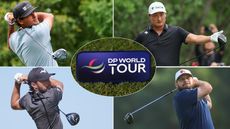 A DP World Tour logo in the middle, with four different players around the outside
