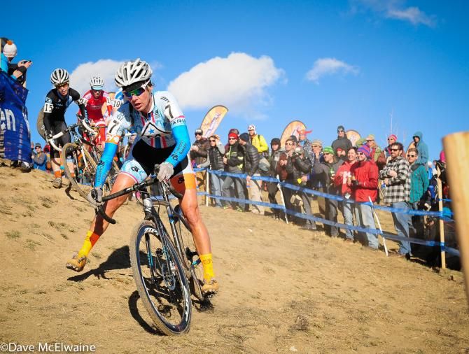Nicole Duke (Marin Bikes) staying upright after getting around the Woodruff crash