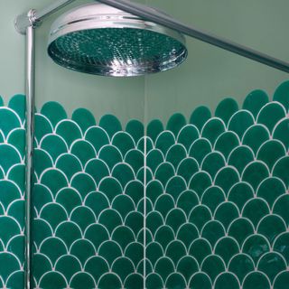 Shower with teal tiles