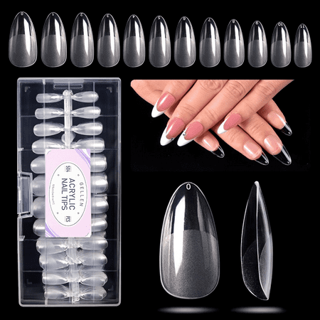 Gellen Medium Almond Fake Nail Tips for Press on Nails, 504pcs Soft Gel Tips for Nail Extensions Full Cover Pre-Shaped 12 Sizes Clear False Nails for Nail Art