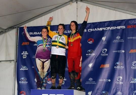 U19 women's downhill podium at Australian MTB Nationals
