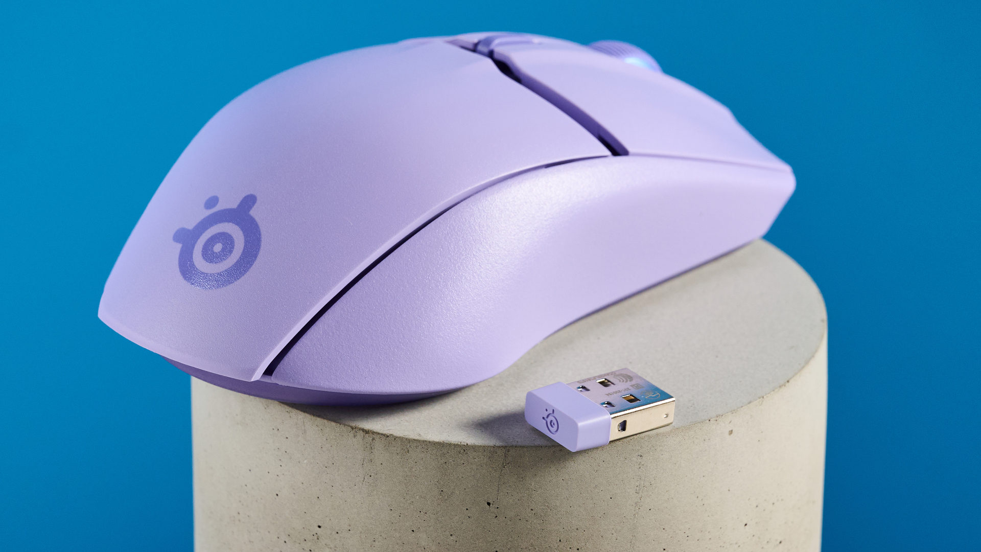 A lavender SteelSeries Rival 3 Wireless Gen 2 wireless gaming mouse