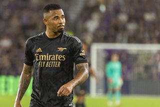 Gabriel Jesus (9) of Arsenal before a corner kick during a game between Arsenal FC and Orlando City at Exploria Stadium on July 20, 2022 in Orlando, Florida.