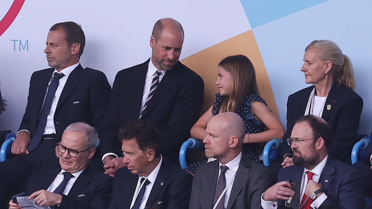 William, Prince of Wales with Princess Charlotte during the UEFA Women's EURO 2025 Final match between England and Spain at St. Jakob-Park on July 27, 2025