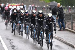 Movistar lead the peloton on stage 16 of the Giro d'Italia
