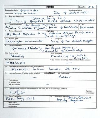 Princess Charlotte's birth certificate.