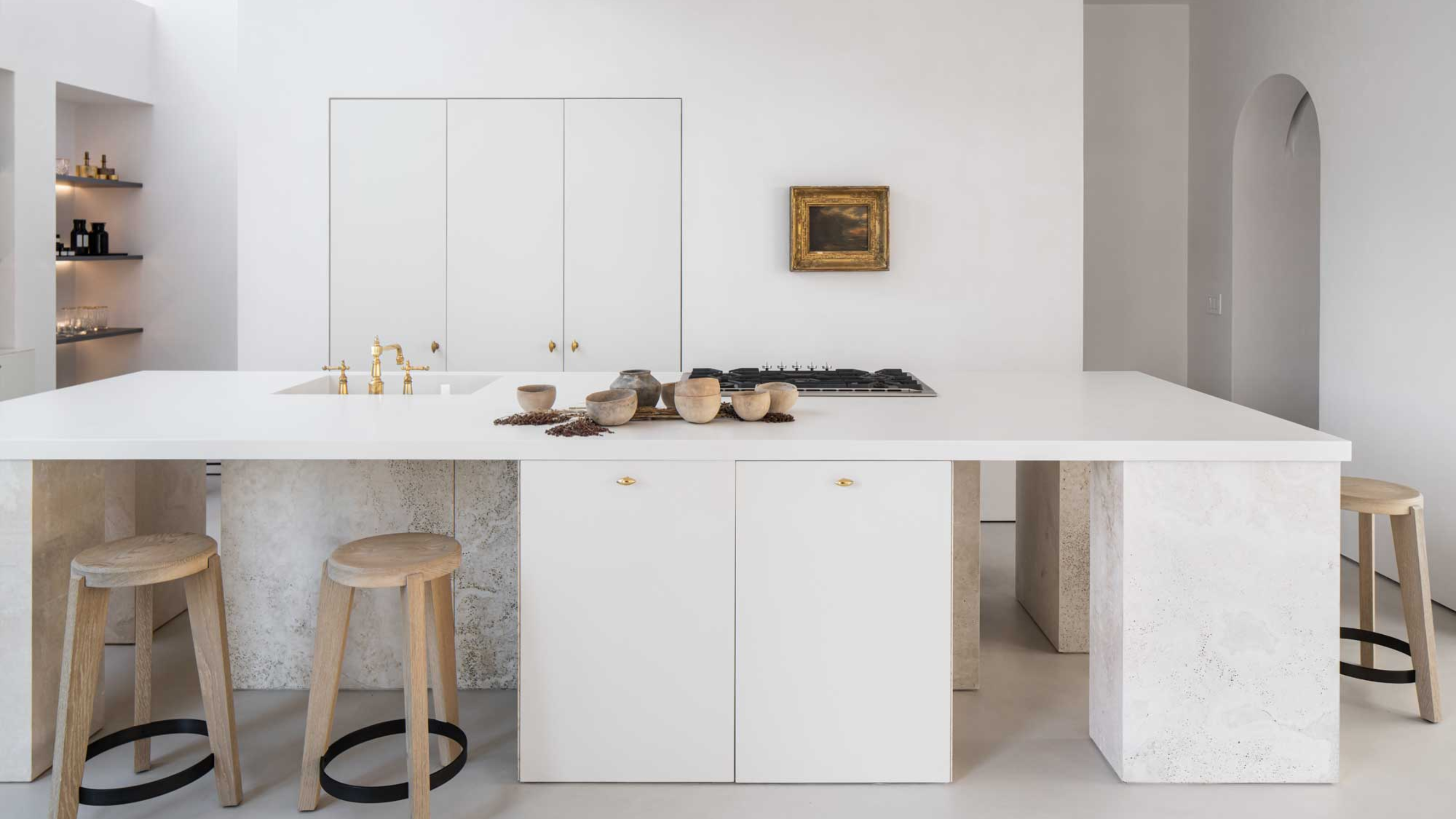 a large white kitchen island