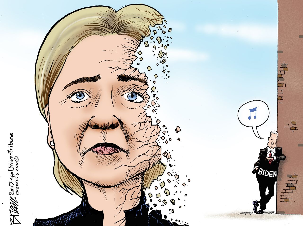 Political cartoon U.S. Hillary Clinton Biden crumbling