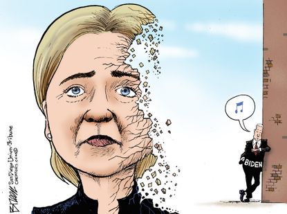 Political cartoon U.S. Hillary Clinton Biden crumbling