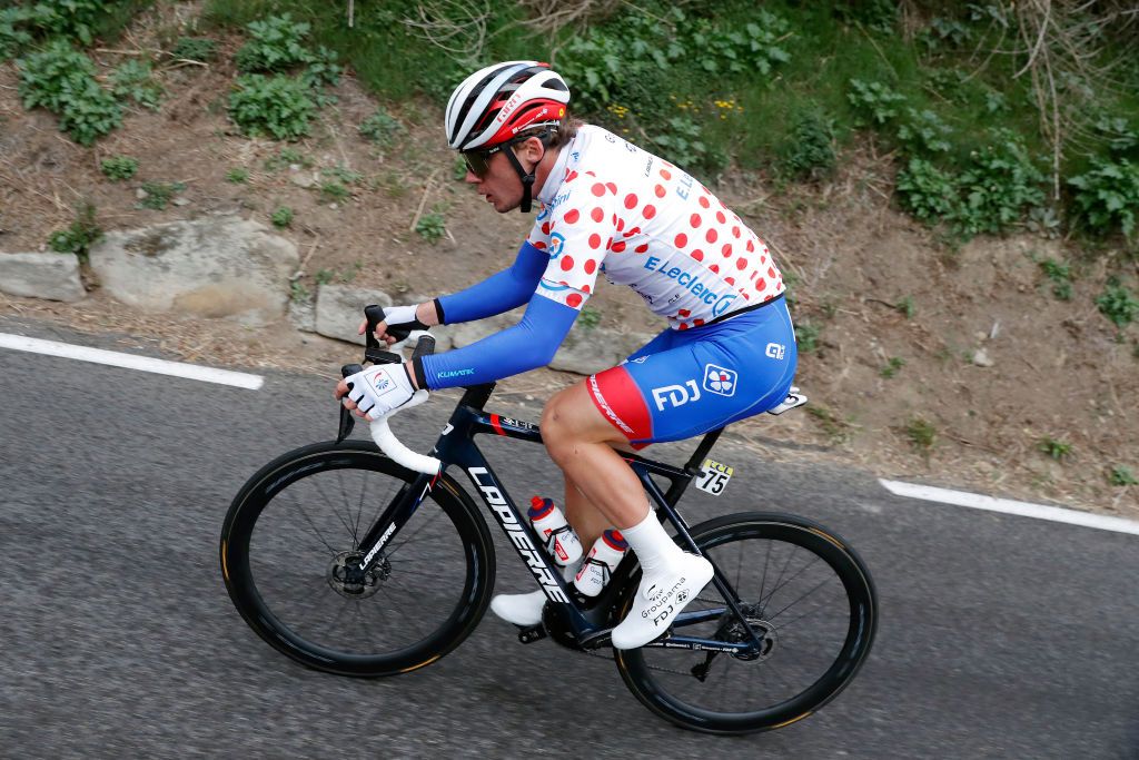 NICE FRANCE MARCH 13 Valentin Madouas of France and Team Groupama FDJ polka dot mountain jersey competes during the 80th Paris Nice 2022 Stage 8 a 1156km stage from Nice to Nice ParisNice WorldTour on March 13 2022 in Nice France Photo by Bas CzerwinskiGetty Images