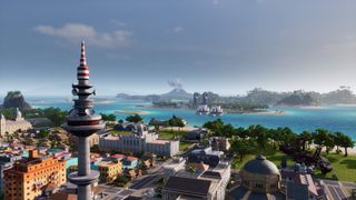 En tropisk øy under utvikling i Tropico 6.