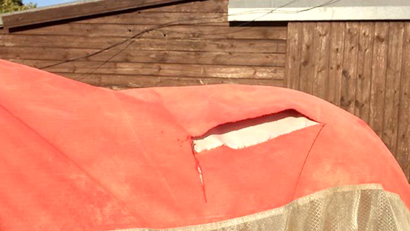 Large rip on fly rug