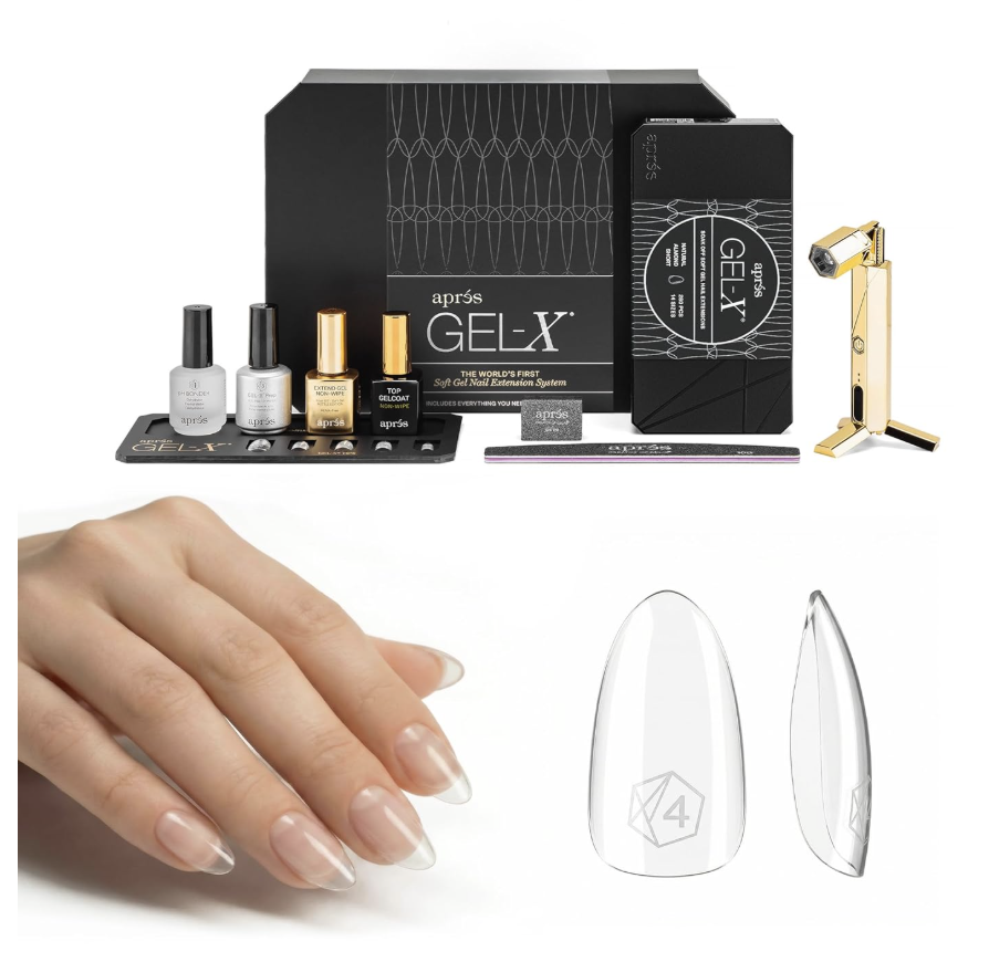 APR&amp;Eacute;S, Apr&amp;eacute;s Gel-X Professional Nail Extension Starter Kit, 14 Sizes 00-9 W/ Half Sizes, Soft Gel-X Tips, Hema/tpo-Free (natural Almond Short)