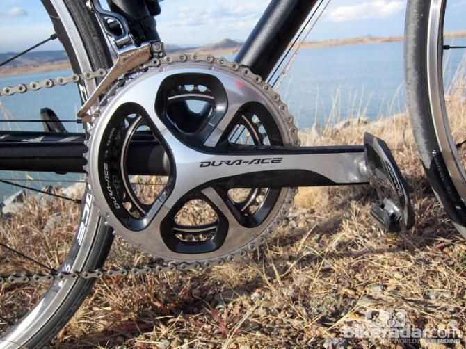 The new four-arm chainring bolt circle is not radially symmetric. Instead, Shimano says the arms are aligned more with how forces are transmitted during the pedal stroke, adding more material where it's needed and removing it where it isn't. Replacement chainrings will almost assuredly be very expensive.