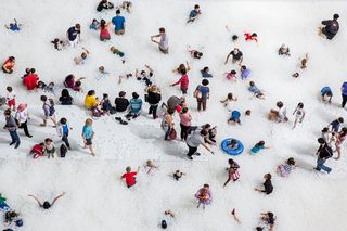 Installation view of The Beach, 2015, by Snarkitecture, at the National Building Museum in Washington DC