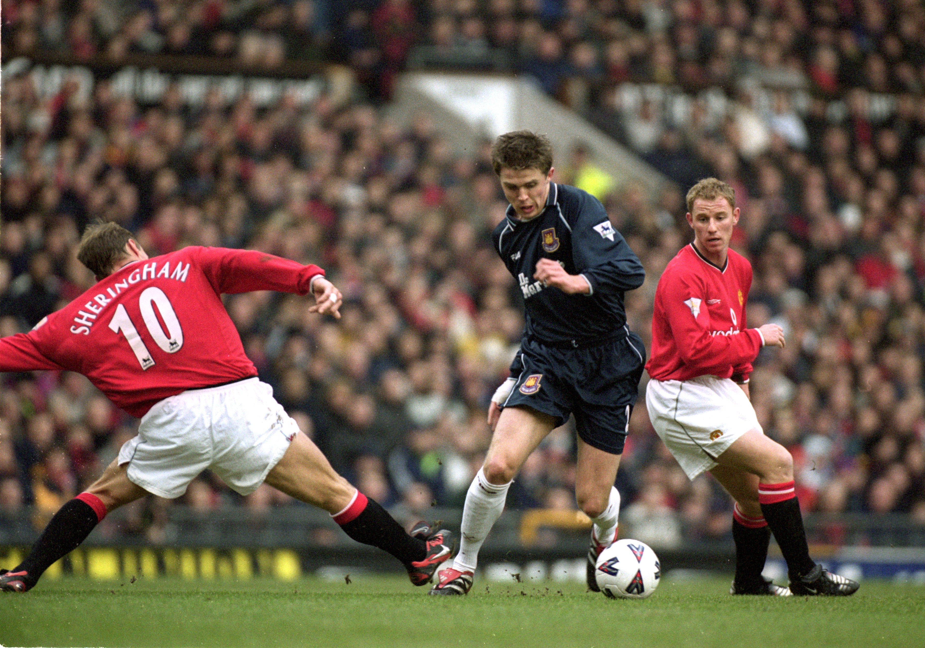 Michael Carrick on the ball for West Ham against Manchester United in the FA Cup in January 2001.