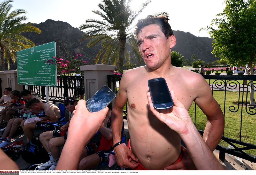 Greg Van Avermaet at the end of stage 2 in the Tour of Oman