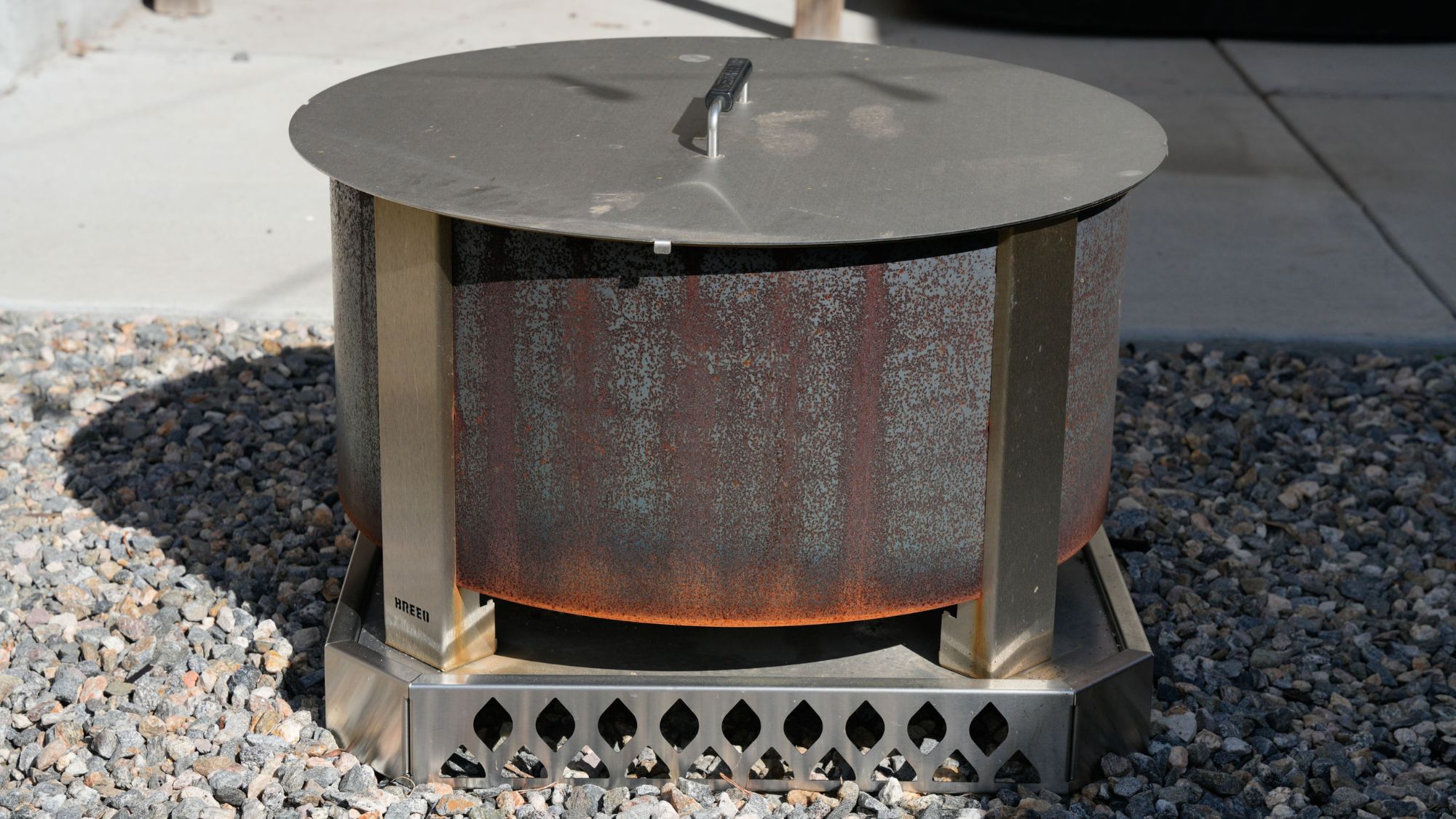 Breeo X24 smokeless fire pit on a patio
