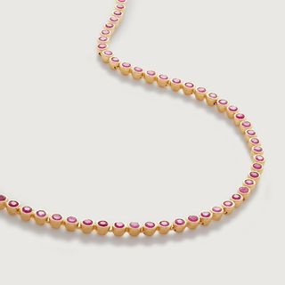 Gold Vermeil Gemstone Essential Tennis Necklace Adjustable 41-46cm/16-18' - Pink Quartz