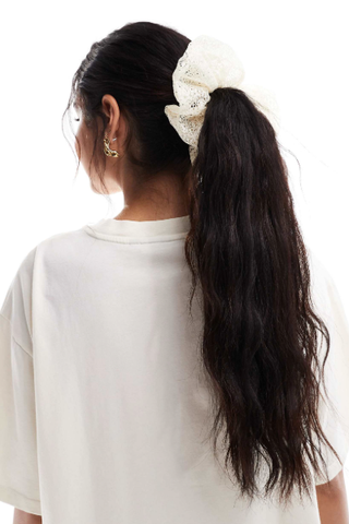 ASOS DESIGN Scrunchie Hair Tie With Lace Detail in Ivory (Was $12) 