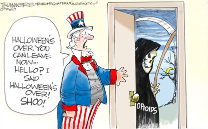 Political cartoon U.S. opioids crisis Halloween