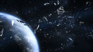 illustration of debris in orbit around Earth