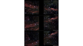 A panel by panel view of the reddish brown gas changing slightly over time.