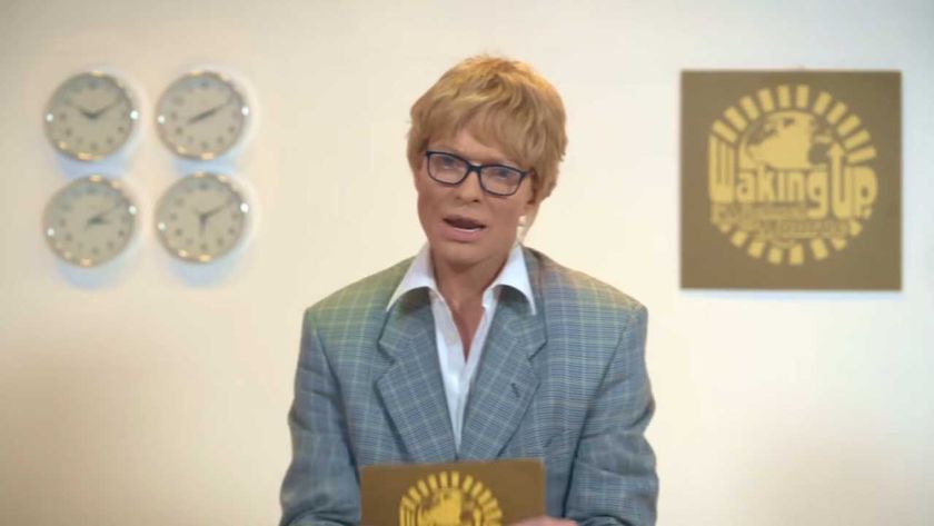 Michael Monroe as a TV newsreader in the video for Rockin&#039; Horse