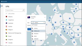 Choosing a city-level location in the NordVPN Windows app
