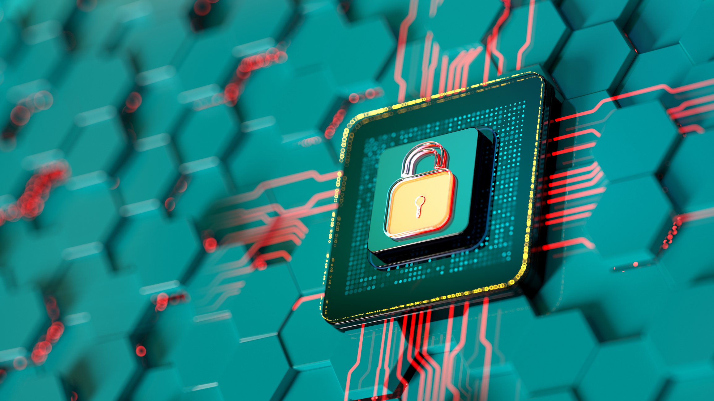 Security graphic showing a stylized padlock