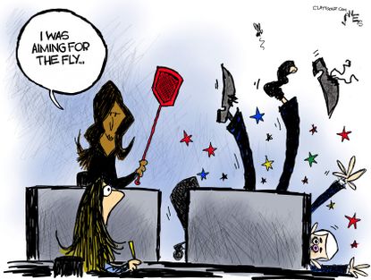 Political Cartoon U.S. Harris Pence fly debate