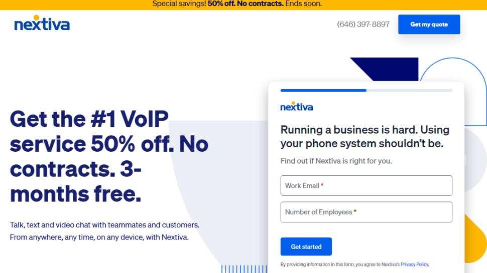 Website screenshot of Nextiva (November, 2025)