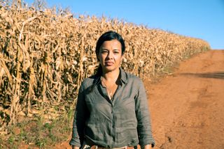 Liz Bonnin in a corn field