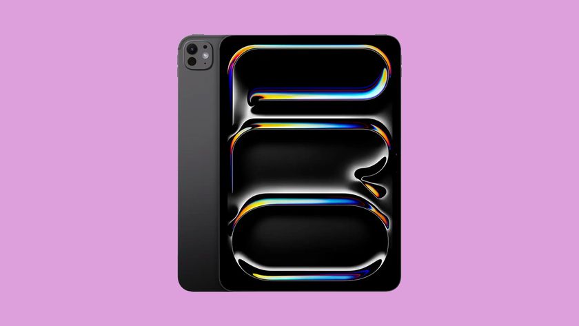 The iPad Pro on a pinkish background. 