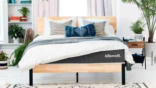 The budget-friendly Allswell Hybrid Mattress in a well-lit bedroom 