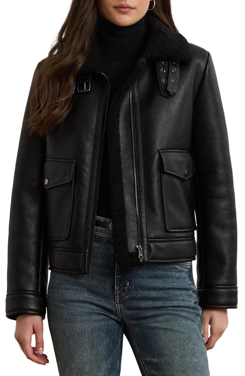 Faux Leather &amp;amp; Faux Shearling Bomber Jacket