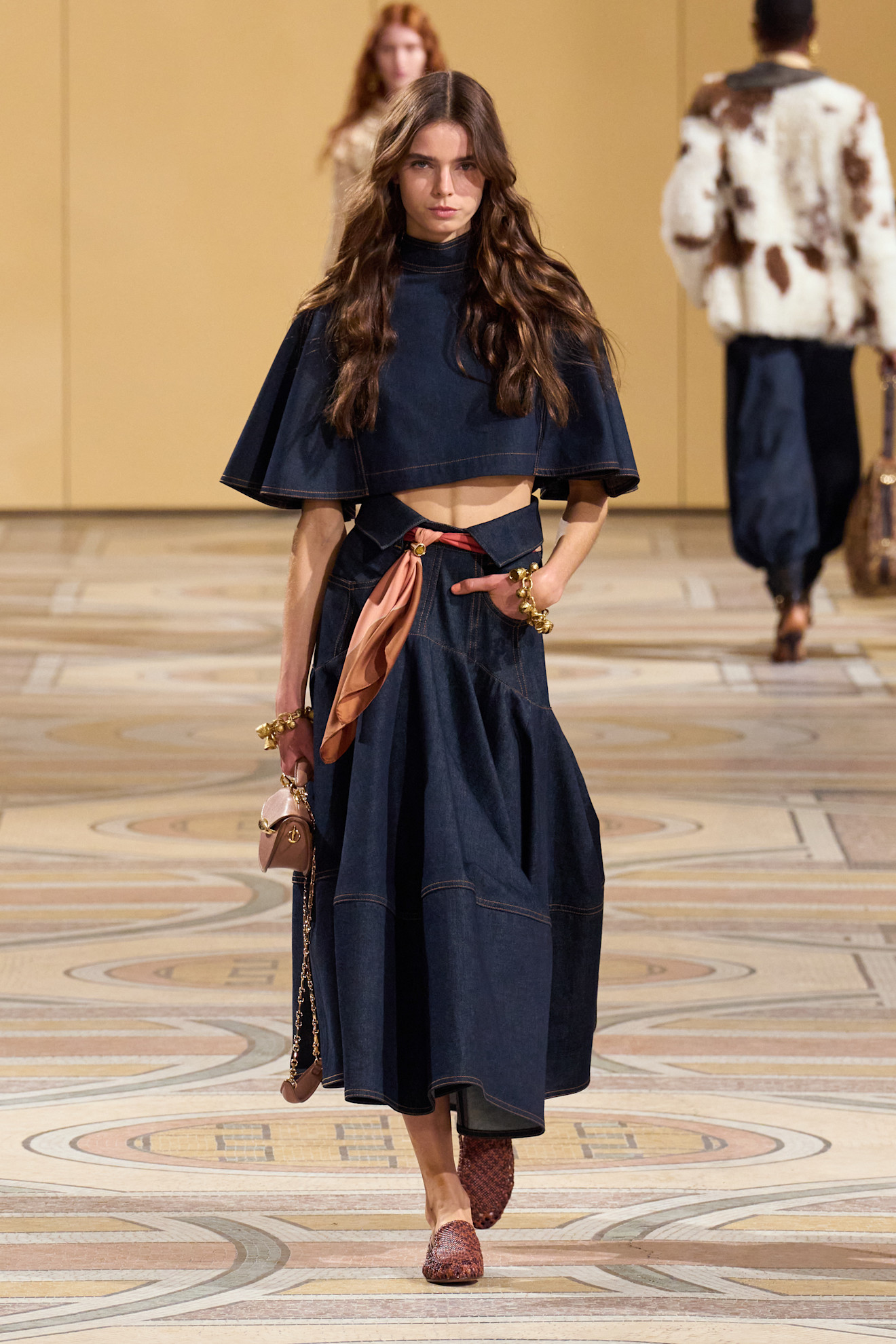 Zimmermann runway with tiered denim skirt